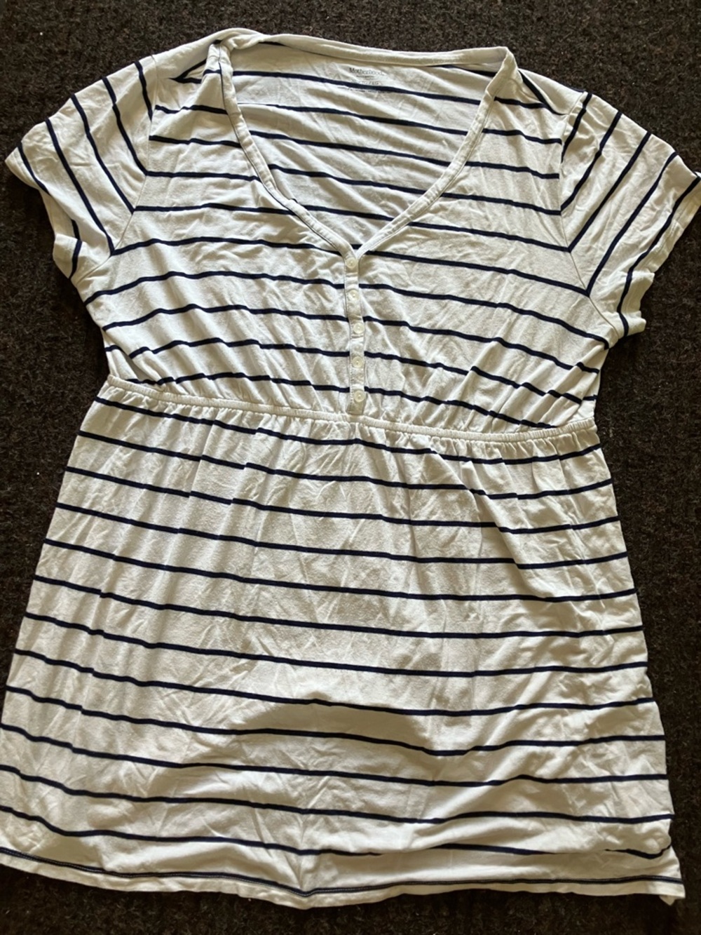Motherhood Maternity White & Navy Striped V-Neck Nursing Tunic
